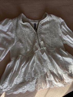 Anthropologie Half-Zip Sweater Vest Eyelet Blouse